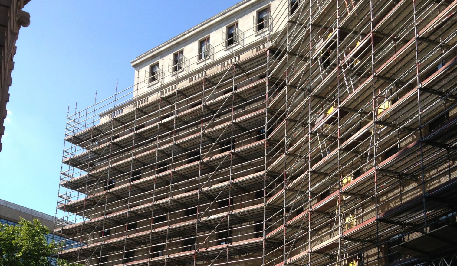 Bush House - Layher Allround Access and Pavement Gantries for Stone Cleaning and Refurbishment