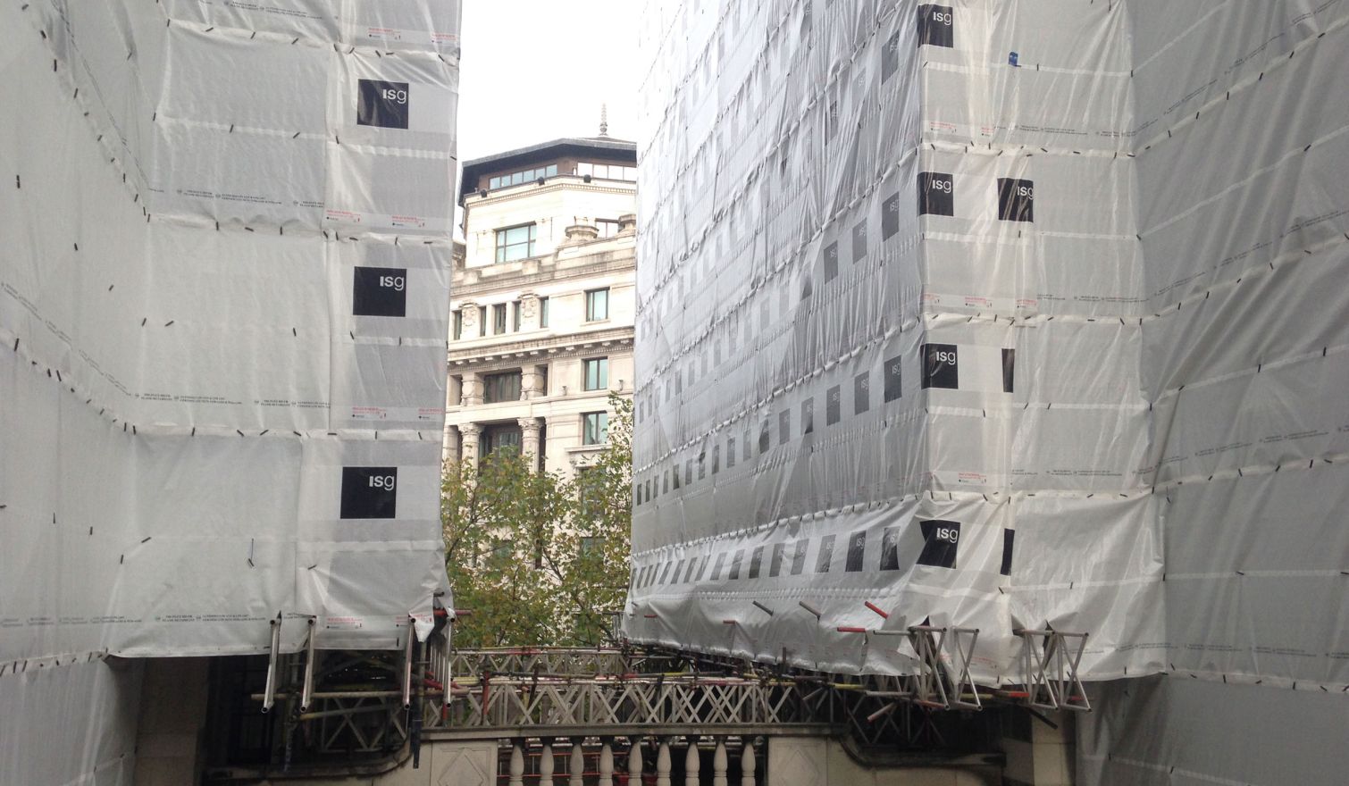 Bush House - Layher Allround Access and Pavement Gantries for Stone Cleaning and Refurbishment