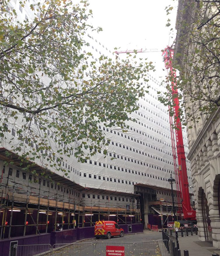 Bush House - Layher Allround Access and Pavement Gantries for Stone Cleaning and Refurbishment